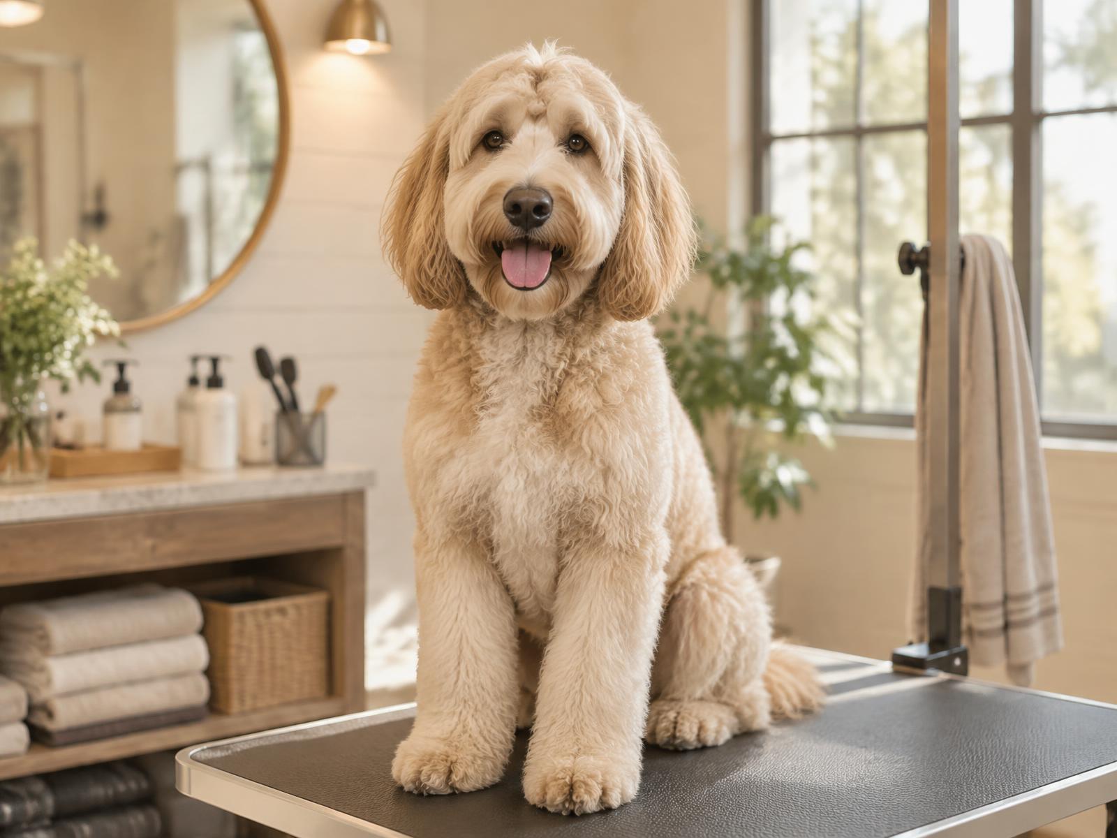 A calm dog resting after grooming